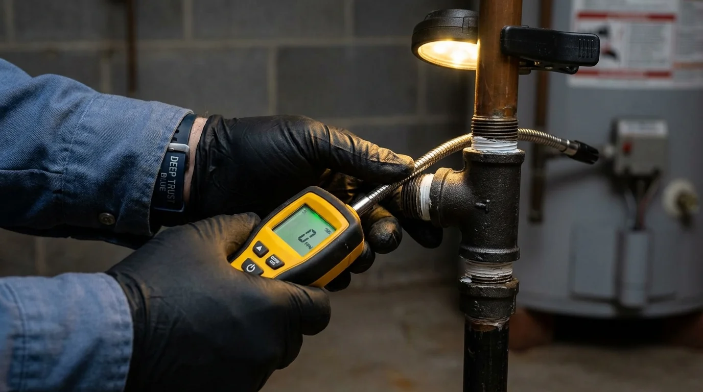 Gas leak detection with electronic sniffer by Johns Plumbing LLC in Amboy