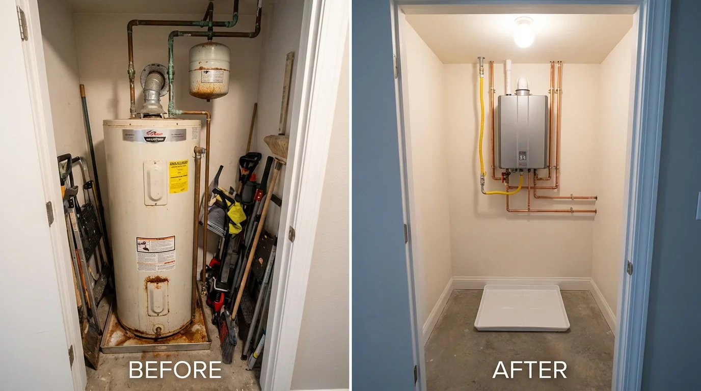 Tank water heater versus wall-mounted tankless unit comparison for Amboy, WA homeowners