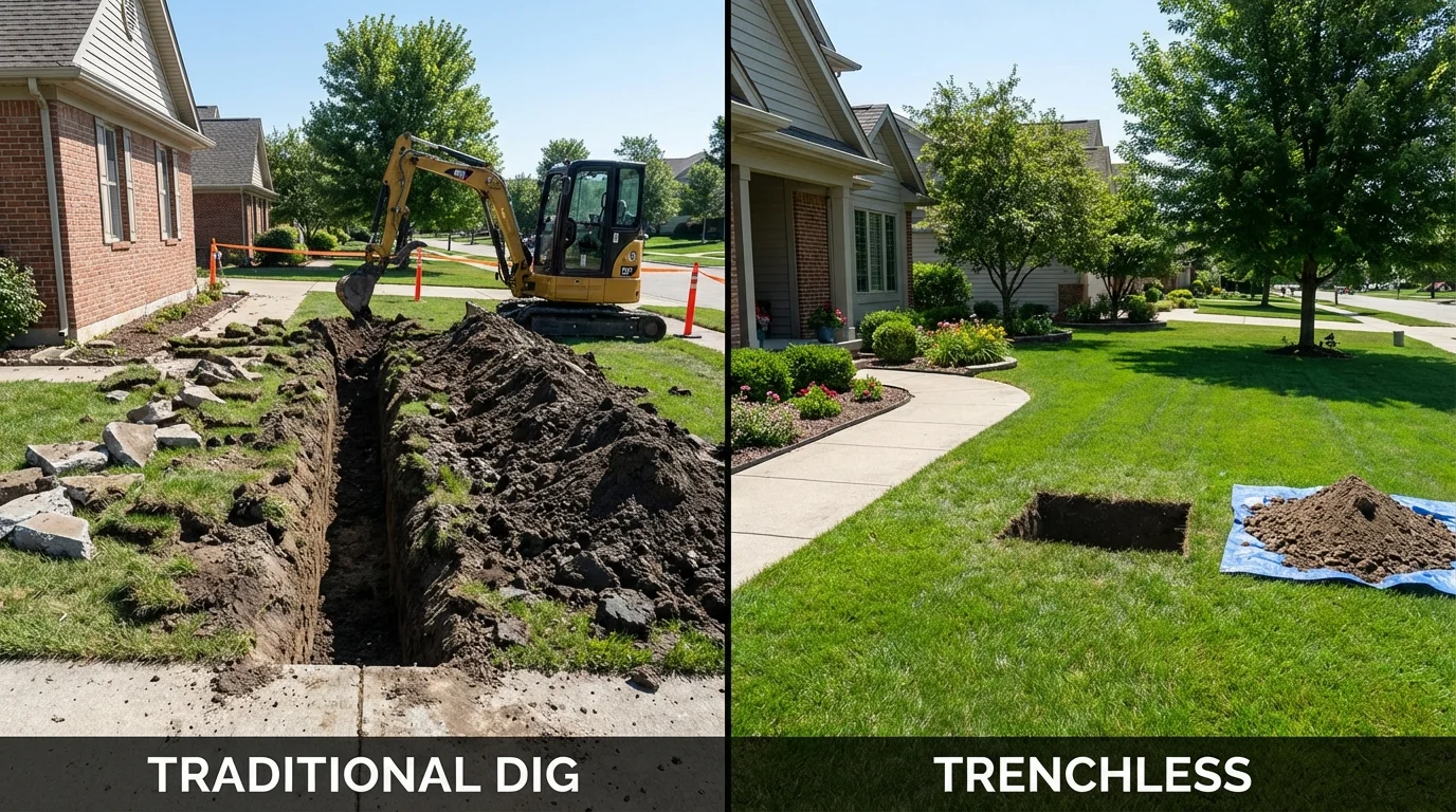 Trenchless sewer repair with minimal yard damage versus traditional excavation in Amboy, WA